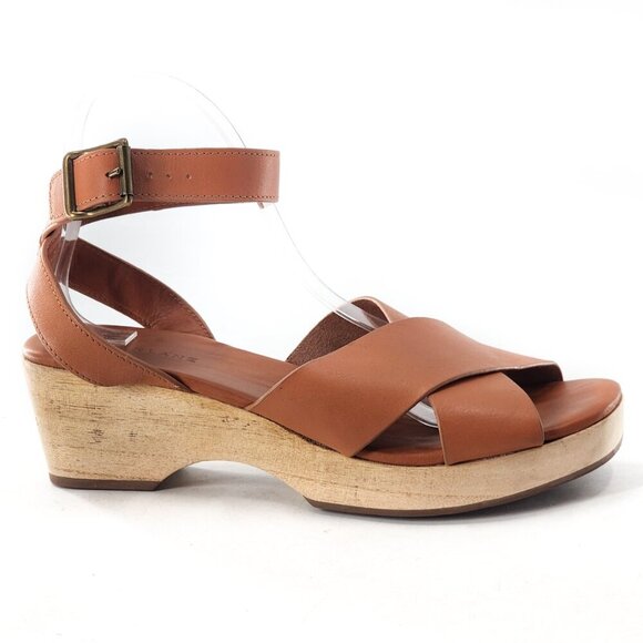 EVERLANE Wooden Sole Clog Sandal Leather Strappy Wedge Ankle Strap - Picture 5 of 11